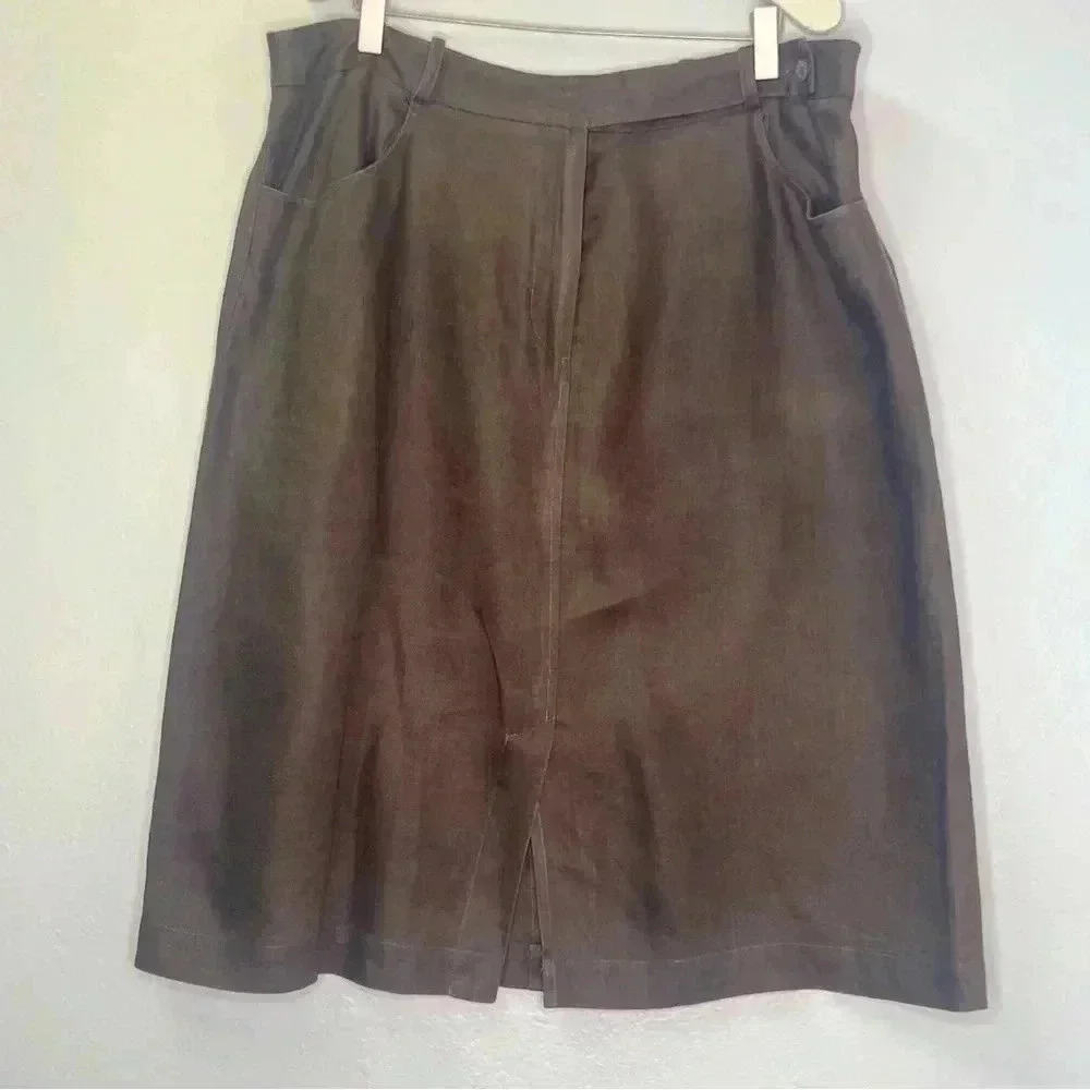 Tyler Böe 100% Linen Skirt Front Slit Pockets Sz 14